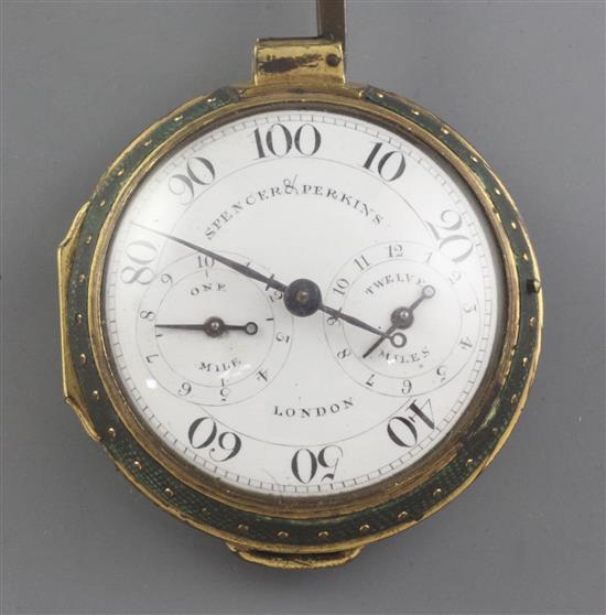 A George III pedometer by Spencer and Perkins of London, case 2.25in. height overall 8in.